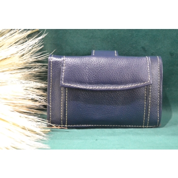 Portfel mały skórzany granatowy z kwiatowym kolorowym haftem